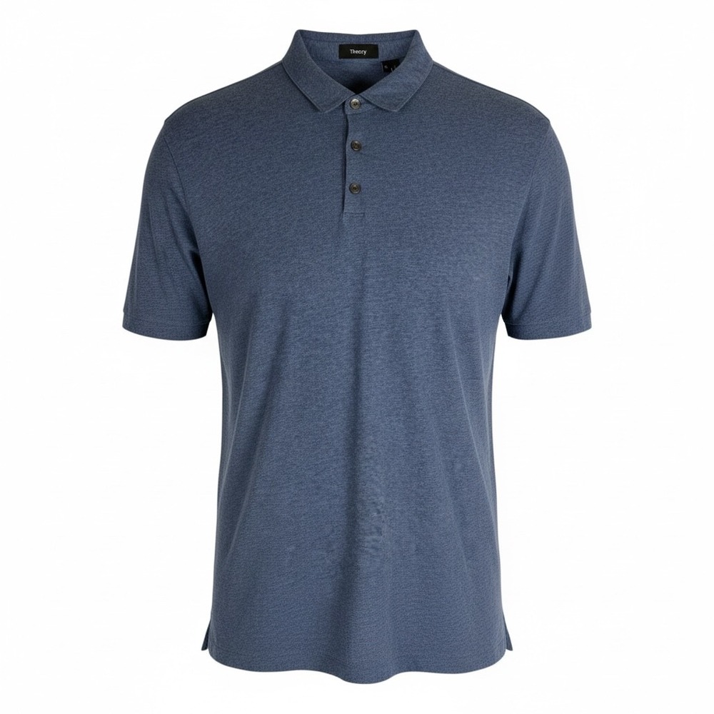 Theory Men's Blue Heathered Short Sleeve Polo Shirt Size XL Made in Peru